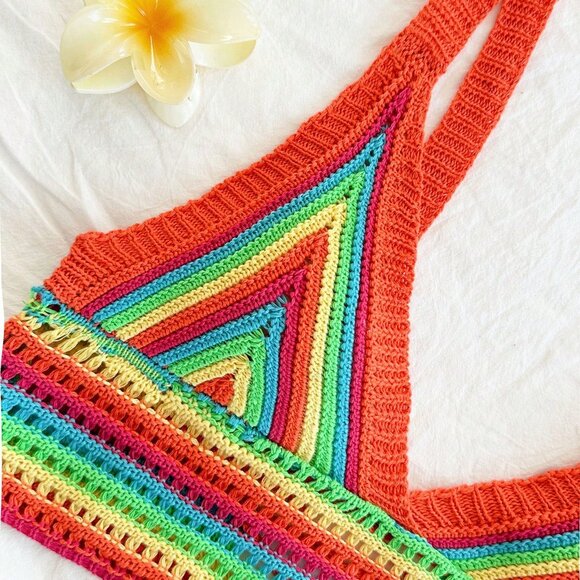 Multicolor Boho Women's Sexy Color Blocked Bikini Top - Picture 6 of 7